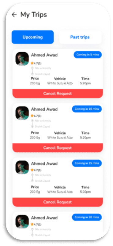 GoPooling Carpool Ride Sharing App — my_trips_screen_1.png