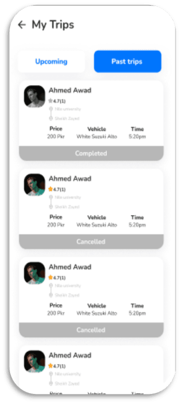 GoPooling Carpool Ride Sharing App — my_trips_screen_2.png
