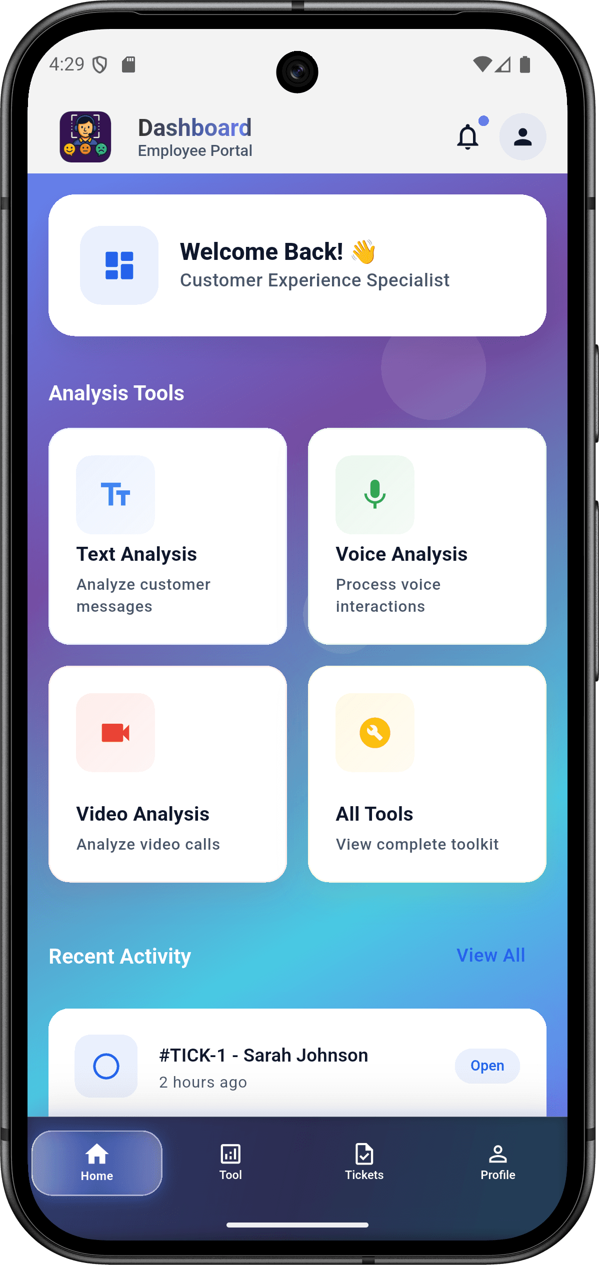 EmoSense - Enterprise Emotion Recognition Platform — employee_home_screen.png