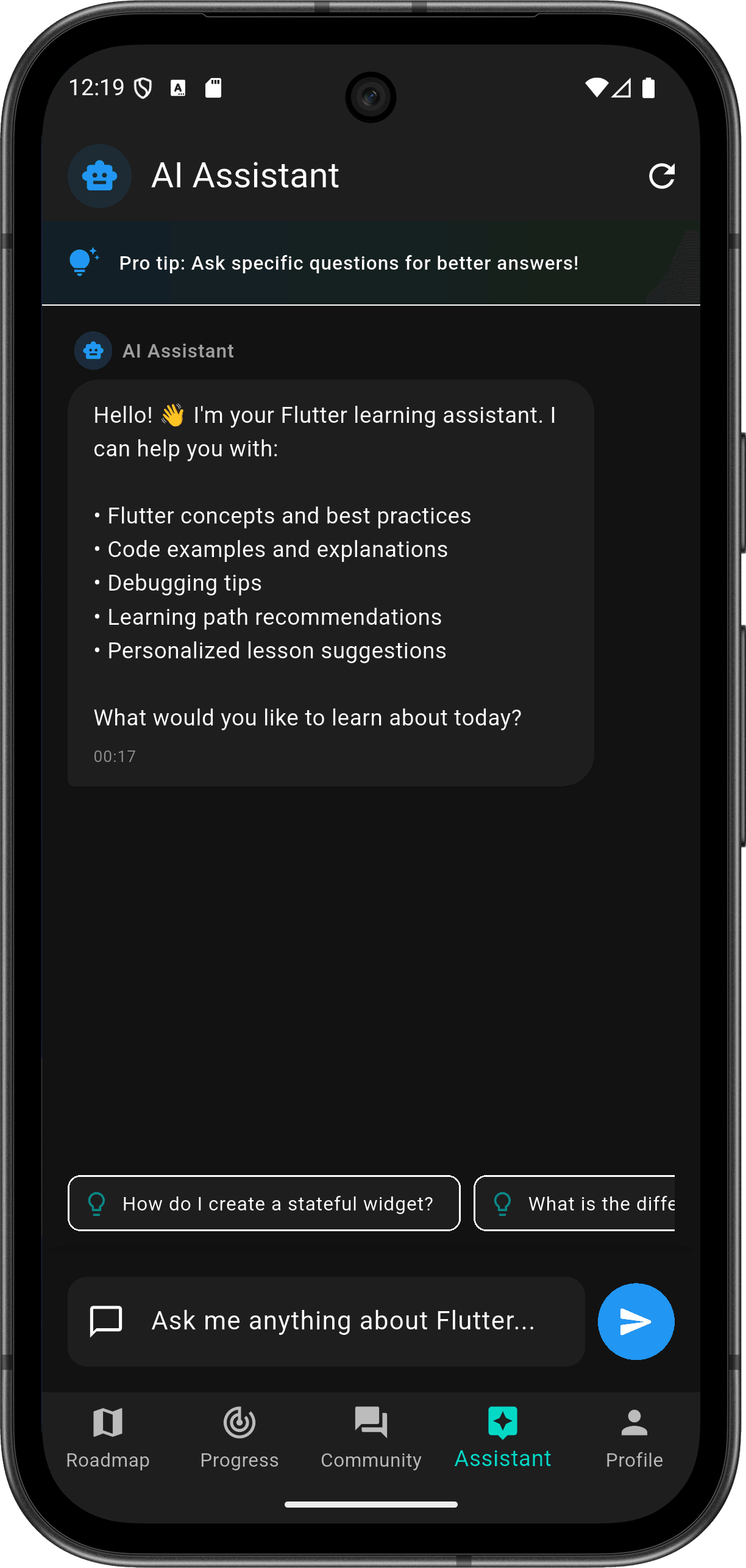 FlutterMate - Flutter Learning Companion — ai_chat_screen.png