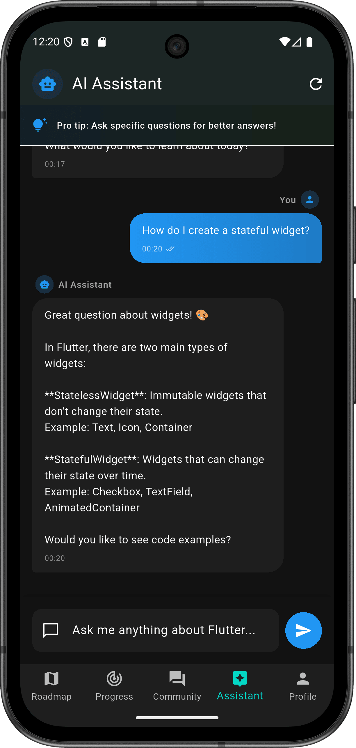 FlutterMate - Flutter Learning Companion — ai_chat_screen_2.png