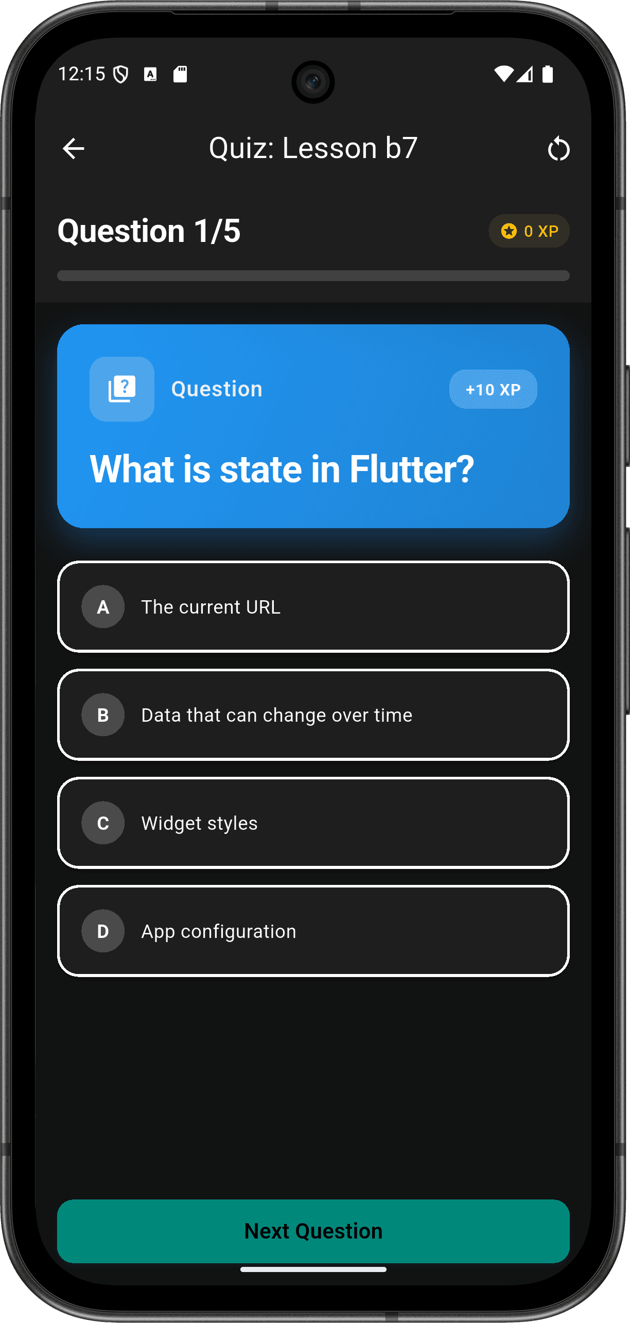 FlutterMate - Flutter Learning Companion — lesson_quiz_screen.png