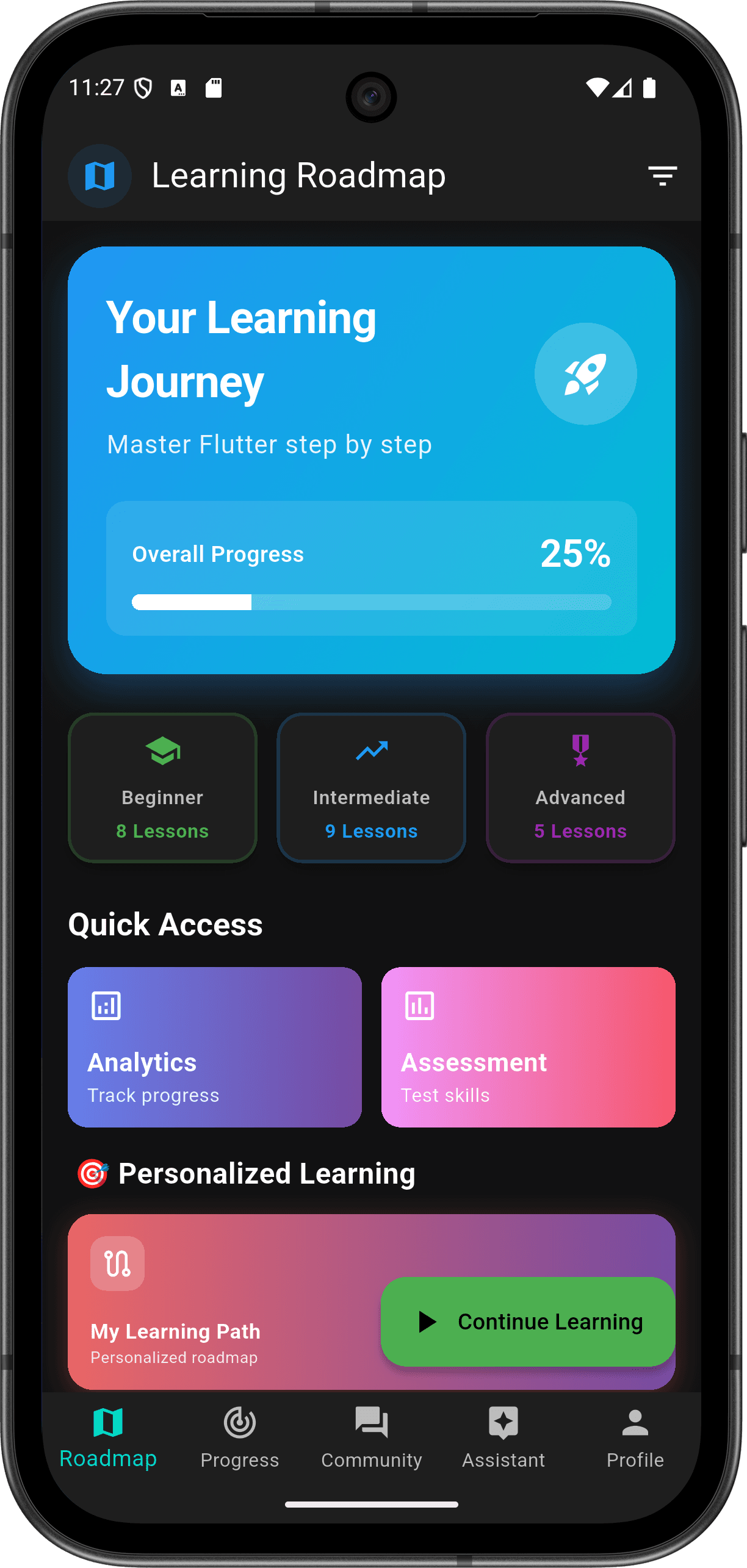 FlutterMate - Flutter Learning Companion — roadmap_screen.png
