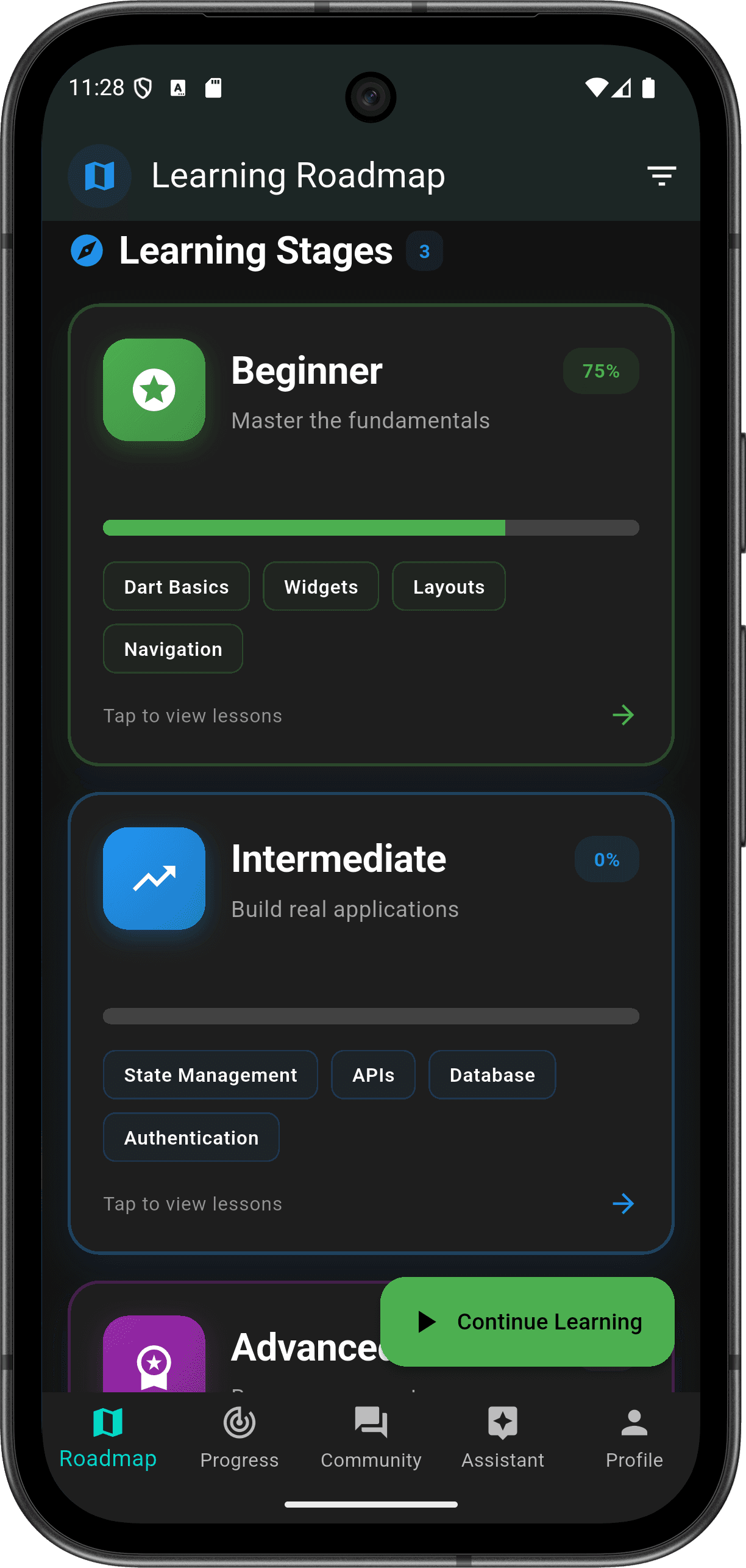 FlutterMate - Flutter Learning Companion — roadmap_screen_2.png