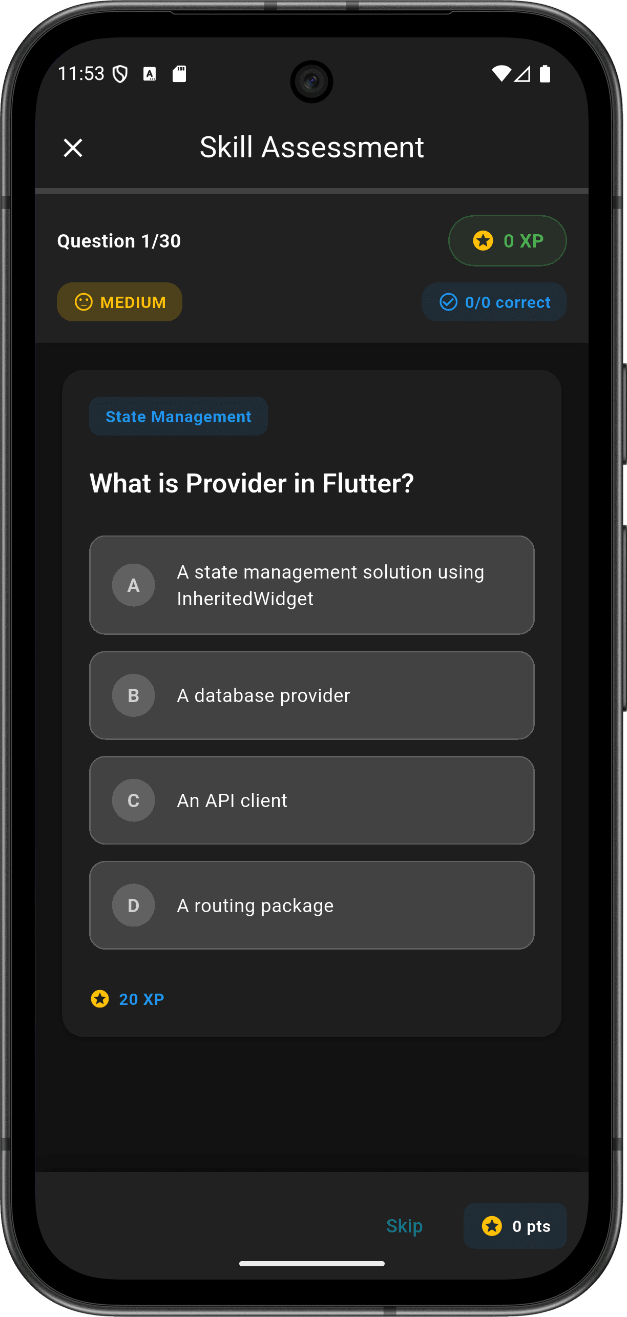 FlutterMate - Flutter Learning Companion — skill_assessment_screen.png