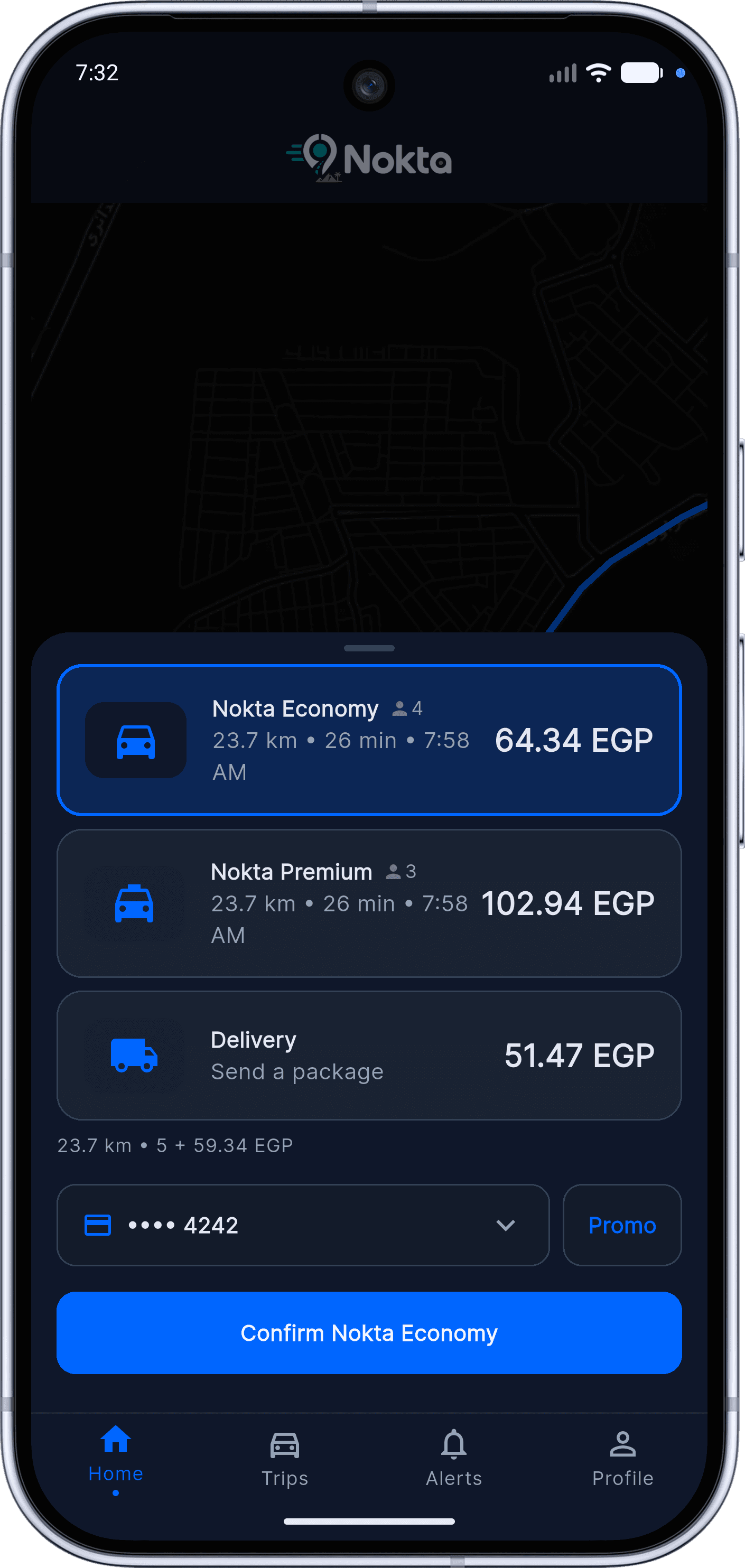 Nokta — Ride-Hailing / Delivery MVP: Ride Booking Flow (12 home)