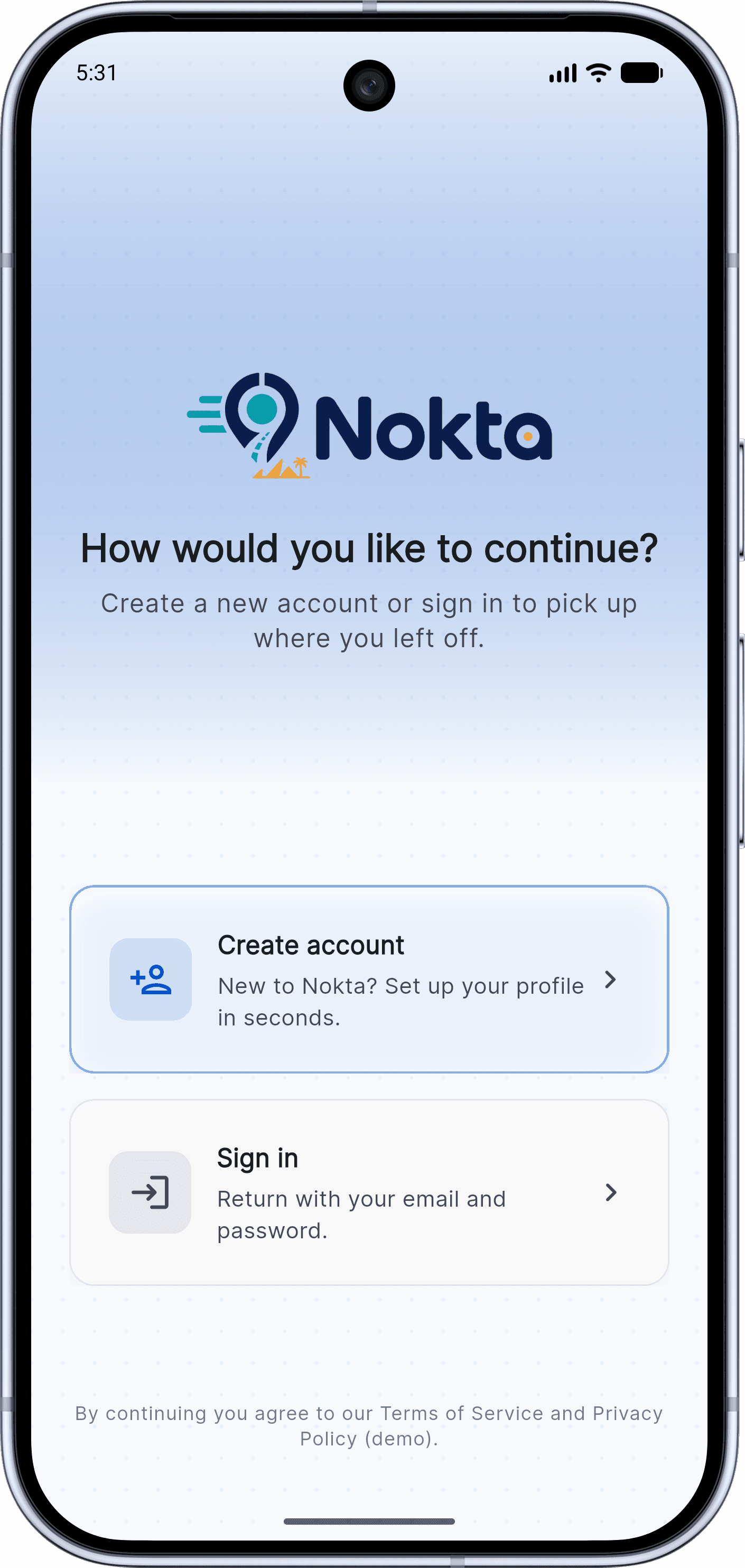 Nokta — Ride-Hailing / Delivery MVP: Authentication Flow (6 auth choice)