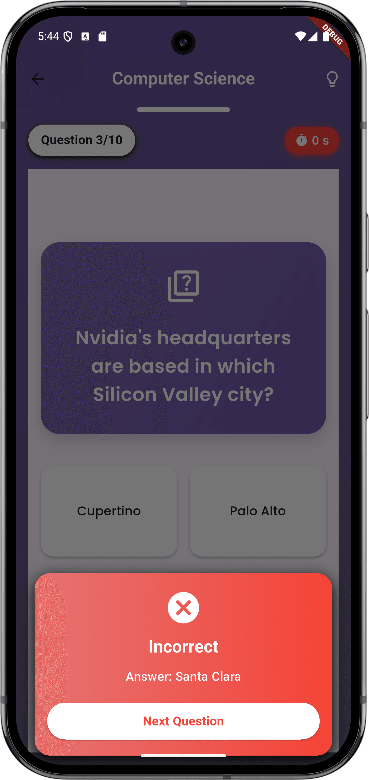 QuizHub App — incorrect_answer.png